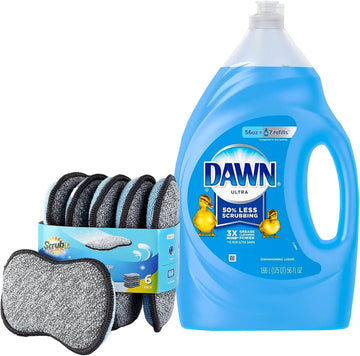 Dawn Dishwashing Liquid Dish Soap - 56 oz.- Dish Detergent Liquid With 6 Multi-Purpose Scrub Sponges for Cleaning Dishes, Pots and Pans