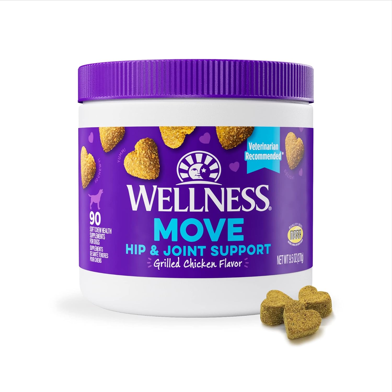 Wellness Grilled Chicken Flavored Soft Chews Hip & Joint Health Supplements For Dogs, 90 Count