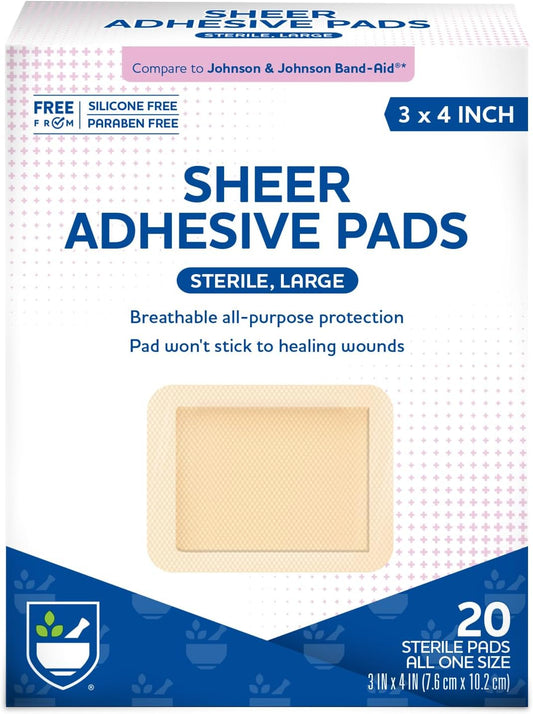 Rite Aid Sheer Bandages 3" X 4" - 20 Count, Wound Wash Spray - 7.4 Fl Oz, Alcohol Prep Pads - 100 Ct | First Aid Bundle