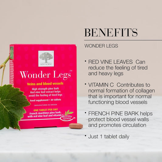 New Nordic Wonder Legs - High Strength Pine Bark Extract - Help Avoid Feeling Of Tired Legs - Helps Maintain Normal Circulation - 30 Tablets
