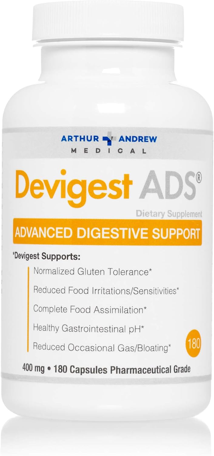 Arthur Andrew Medical - Devigest Ads, Advanced Digestive Support, Relief For Lactose Intolerance And Casein Sensitivities, Vegan, Non-Gmo, 180 Capsules : Health & Household