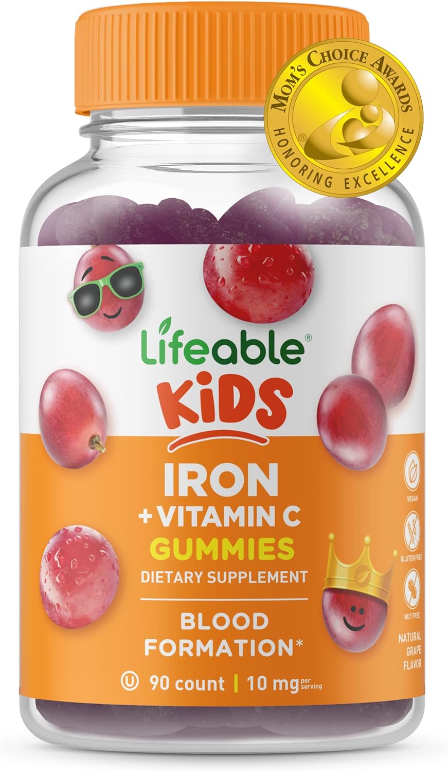 Lifeable Iron for Kids ? with Vitamin C ? 10 mg ? Great Tasting Natural Flavor Gummy Supplement ? Gluten Free Vegetarian GMO-Free Chewable ? for Iron Deficiency ? for Children ? 90 Gummies
