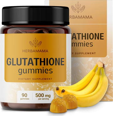 Herbamama Reduced Glutathione Gummies - L-Glutathione 500Mg For Liver Detox And Cleanse - Liver Support Supplement - Vegan, Gelatin-Free, Non-Gmo - 90 Mango-Flavored Antioxidant Chews