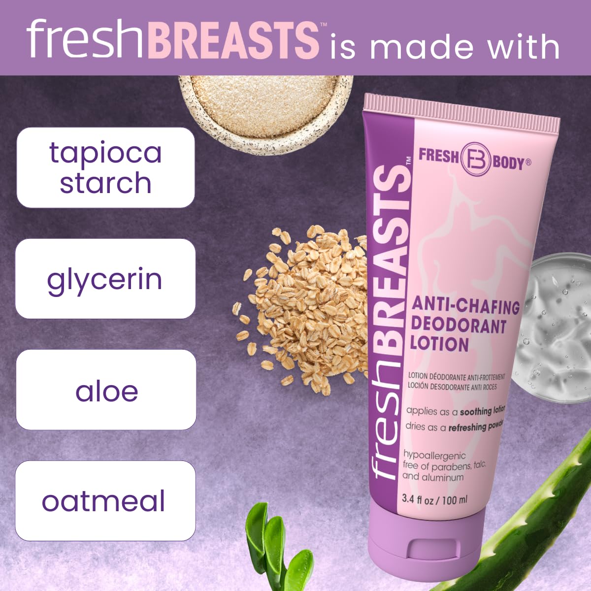 Fresh Breasts Anti Chafe Cream Lotion To Powder, 3.4Oz - Chafing Deodorant For Women, Inner Thighs & Areas That Sweat, No Talc, Aluminum And Fragrance : Sports & Outdoors