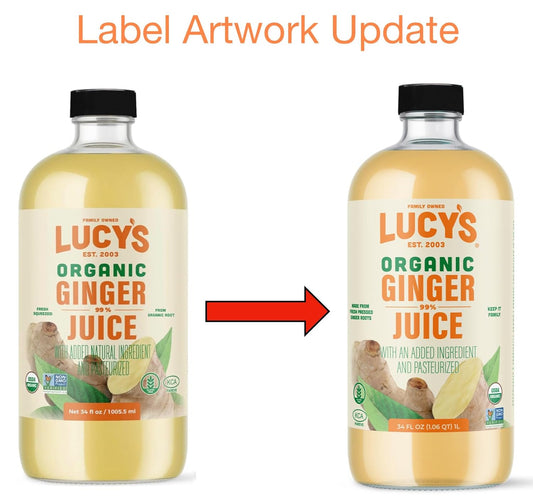 Lucy’S Family Owned - (Made From Fresh Pressed) Peruvian Organic 99% Pure Ginger Juice, 34 Oz. Glass Bottle