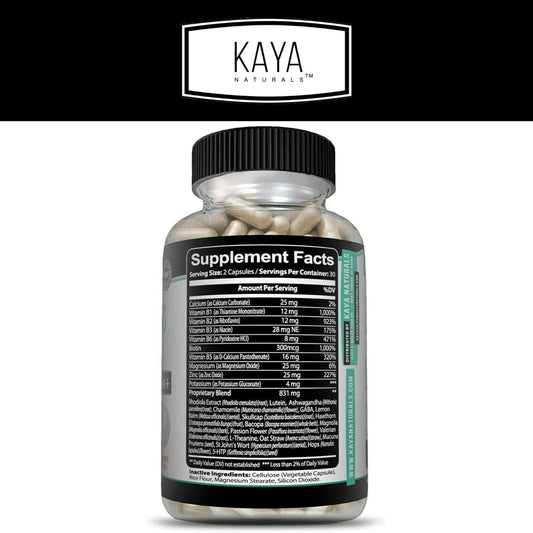 Kaya Naturals - Natural Herbal Stress Support Vitamin Supplement to Relax and Calm The Mind - Boost Mood - Happy Pills - Stress Relief Support - Vitamin Supplement - 60 Capsules