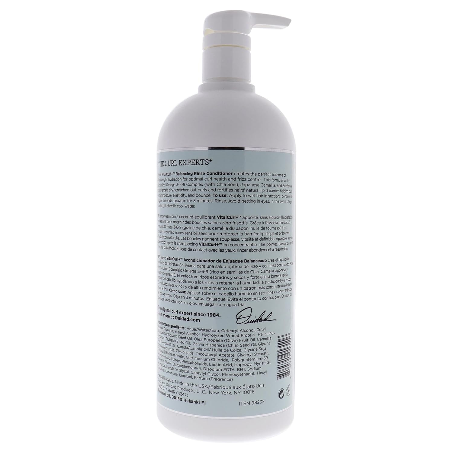 OUIDAD Vitalcurl+ Balancing Rinse Conditioner Liter Size, 33.8 Fl Oz : Beauty & Personal Care