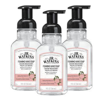 J.R. Watkins Foaming Hand Soap With Pump Dispenser, Moisturizing Foam Hand Wash, All Natural, Alcohol-Free, Cruelty-Free, Usa Made, Grapefruit, 9 Fl Oz, 3 Pack