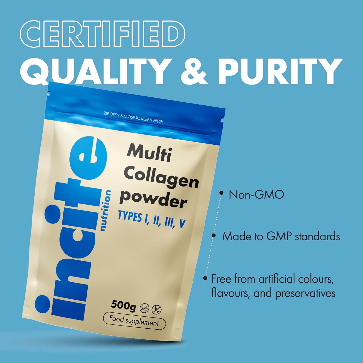 Incite Nutrition Unflavoured Multi Collagen Powder 500g. Source of Collagen Type 1 2 3 and 5. Essential Nutritional Supplement for Skin, Joints, Bones, Hair, Nails, and Muscle Recovery. : Amazon.co.uk: Health & Personal Care