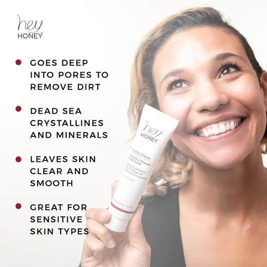 Hey Honey, Come Clean Propolis & Mineral Facial Scrub. Rich, Exfoliating, Dead Sea Salt Scrub Designed To Be Gentle Enough For Even The Most Sensitive Skin. 110Ml