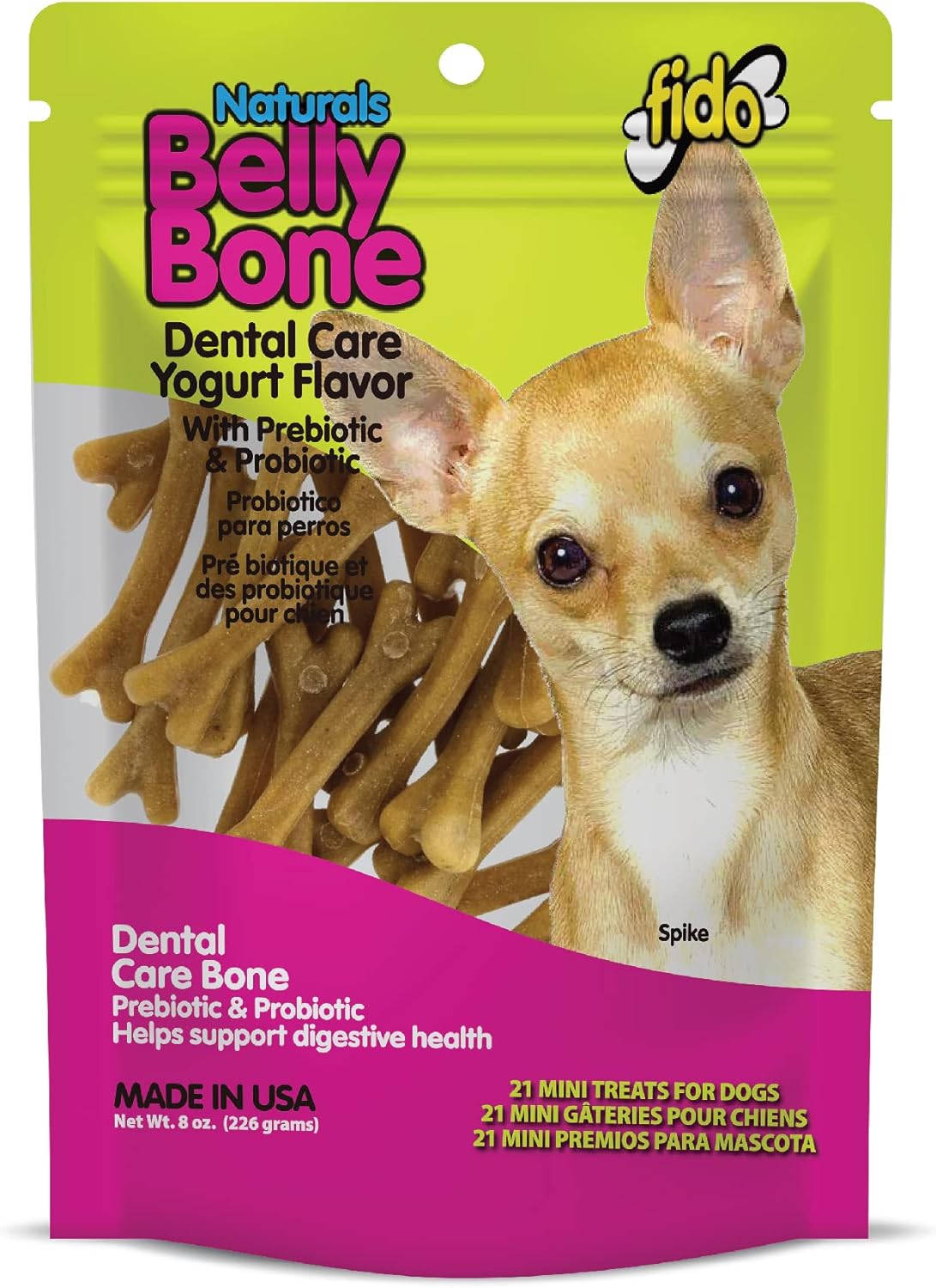 Belly Bones for Dogs, 21 Yogurt Flavor Mini Dog Dental Treats (Made in USA) - 21 Count Dog Treats for Small Dogs - Plaque and Tartar Control for Fresh Breath, Digestive Health Support