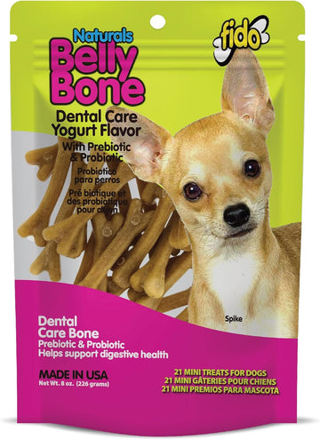 Belly Bones for Dogs, 21 Yogurt Flavor Mini Dog Dental Treats (Made in USA) - 21 Count Dog Treats for Small Dogs - Plaque and Tartar Control for Fresh Breath, Digestive Health Support