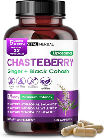 Vital Herbal Liposomal Chasteberry With Ginger & Black Cohosh – Supports Hormone Balance, Emotional Wellness & Menopause Health – 150 Capsules – Made In The Usa