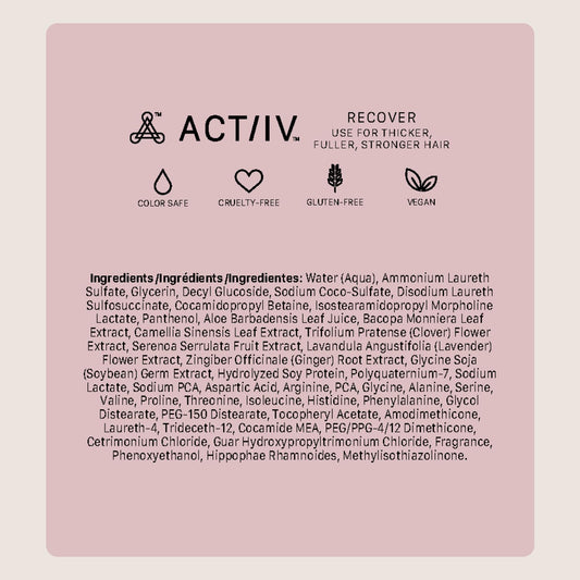 Actiiv Recover Thickening Shampoo Treatment For Women | Supports The Appearance Of Fuller, Healthier-Looking Hair, Supports Scalp Health, Plant-Based, Color-Safe, Vegan, All Hair Types