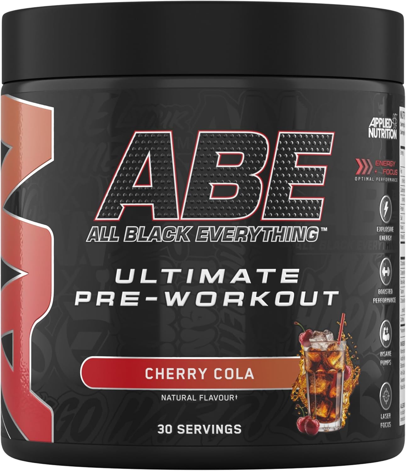 Applied Nutrition Abe Pre Workout - All Black Everything Pre Workout Powder, Energy & Physical Performance With Citrulline, Creatine, Beta Alanine (375G - 30 Servings) (Swizzels Refreshers Lemon)