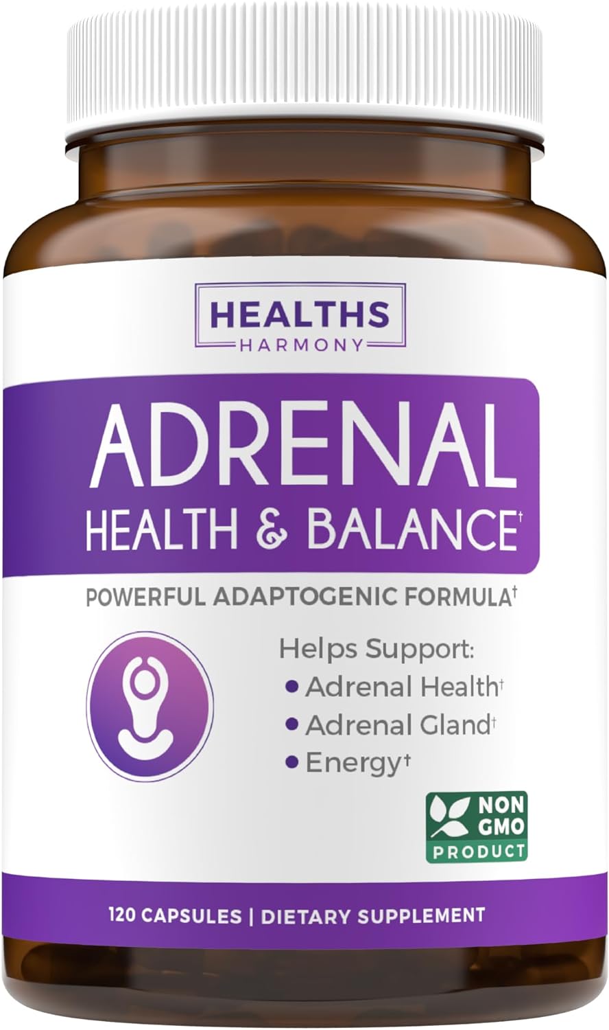 Adrenal Support & Cortisol Manager (Non-Gmo) Powerful Adrenal Health With L-Tyrosine & Ashwagandha - Maintain Balanced Cortisol Levels & Stress Relief - Fatigue Supplement - 120 Capsules