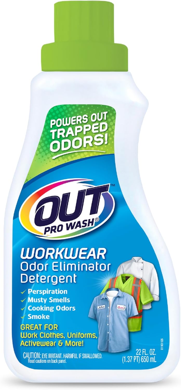 Out Prowash Workwear Odor Eliminator And Stain Remover Laundry Detergent, Great For Work Clothes, Uniforms, Active Wear, And More, 22 Ounce Bottle