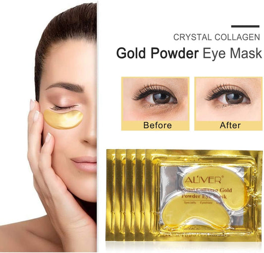 Aiqiusha 24K Gold Under Eye Treatment Masks, Natural Gel Collagen Eye Masks, Under Eye Gel Patches Dark Circles, Anti Wrinkle, Puffy Eyes, Skincare, Hydrating, Soothing, 25 Pairs, Independent Package