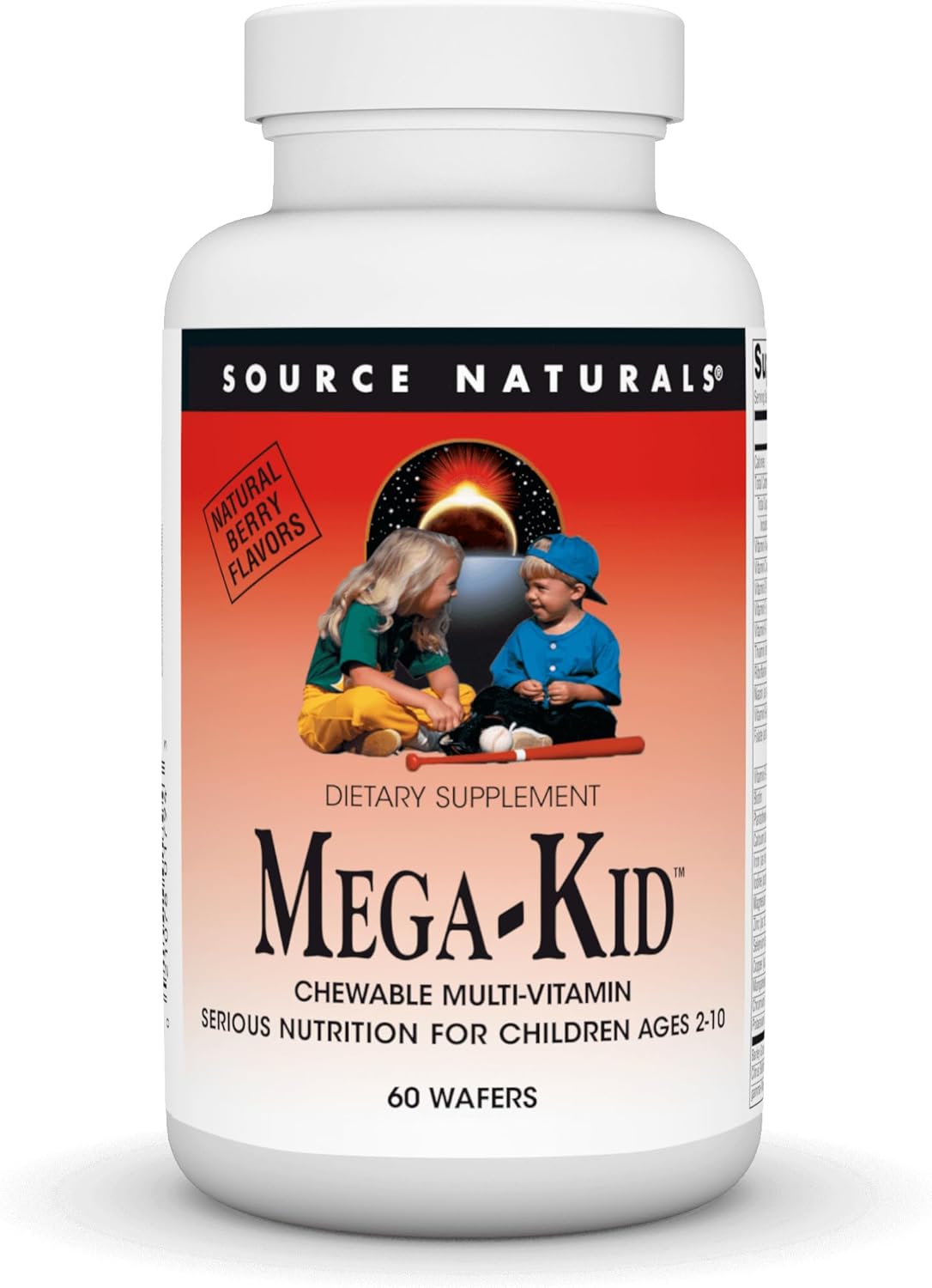 Source Naturals Mega-Kid Chewable Multi-Vitamin, Serious Nutrition Of Children For Children Ages 2-10, Natural Berry Flavors - 60 Wafers