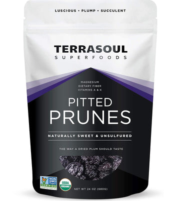 Terrasoul Superfoods Organic Dried Plums Pitted Prunes, 1.5 Lbs - Fiber | Vitamin K | Preservative Free