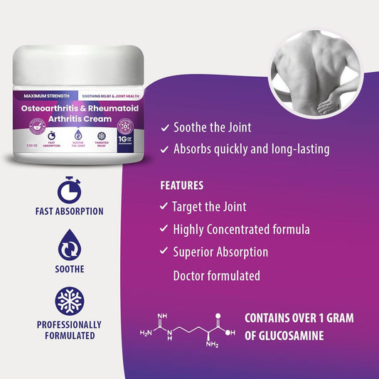 Osteoarthritis And Rhematoid Arthritis Cream By Pmt – Soothing Relief For Your Knees And Hands. Includes 1 Gram Of Glucosamine; Arnica, Arginine, Glucosamine, Aloe - Cooling Relief For Hands And Knees