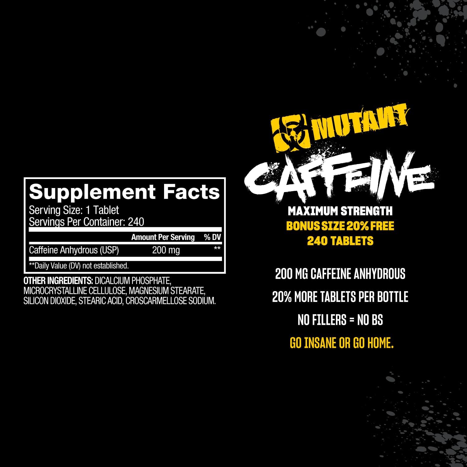 Mutant Caffeine Pills – Pharmaceutical-Grade Pure Caffeine Supplement For Boosting Energy, Focus, Mental Alertness, Performance, & Endurance – Reduces Fatigue & Restores Wakefulness – 240 Tablets : Health & Household