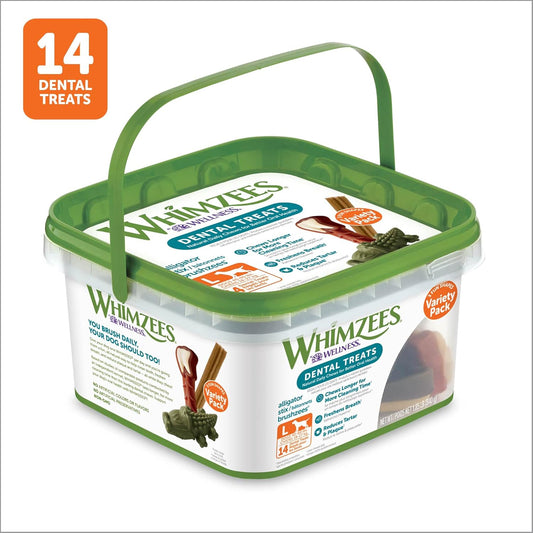 Whimzees By Wellness Large Dental Chews Variety Box: All-Natural, Grain-Free, Long Lasting Treats With Grooved Design For Improved Cleaning – Freshens Breath & Reduces Plaque, 14 Count, Standart