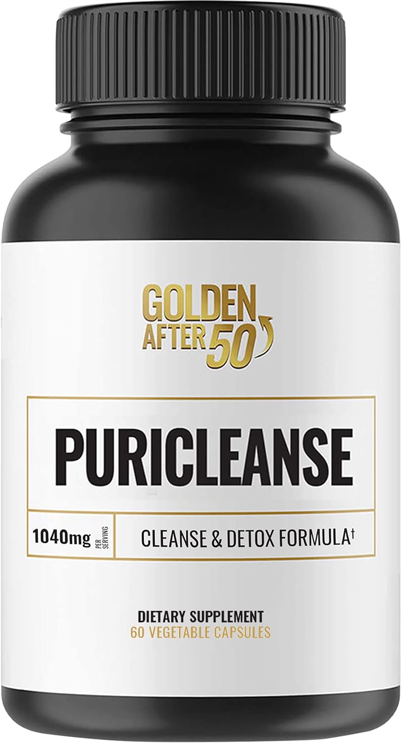 Golden After 50 Puricleanse - Detox And Colon Cleanse Support - 60 Capsules, 1040Mg - Gut Cleanse And Fiber Supplement With Senna Leaf Extract, Psyllium Husk Powder And Probiotics For Men And Women