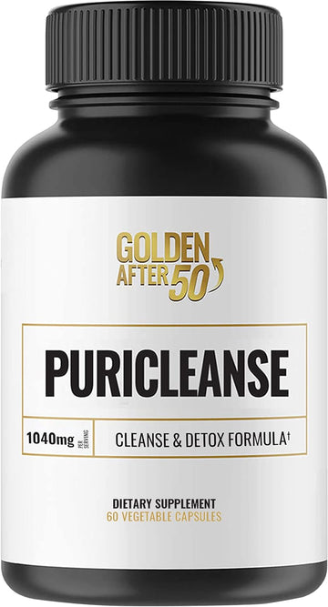 Golden After 50 PuriCleanse - Detox and Colon Cleanse Support - 60 Capsules, 1040mg - Gut Cleanse and Fiber Supplement with Senna Leaf Extract, Psyllium Husk Powder and Probiotics for Men and Women