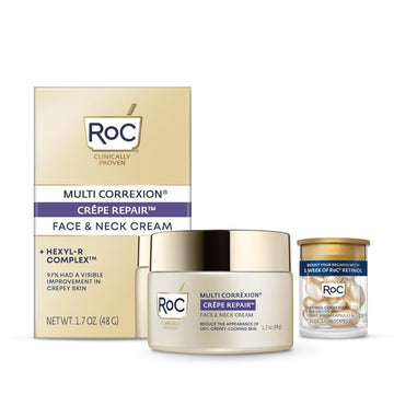 Roc Crepe Repair Anti Aging Daily Face Moisturizer & Neck Firming Cream (1.7 Oz) + Roc Retinol Wrinkle Smoothing Capsules (7 Ct), Skin Care Routine For Women And Men