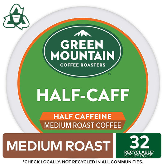 Green Mountain Coffee Roasters Half Caff, Single-Serve Keurig K-Cup Pods, Medium Roast Coffee Pods, 32 Count