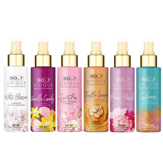 So… Unique Body Mist Set - Perfumes For Women With Fresh, Floral, Sweet Scents - 6 Hour Wear Body Spray For Women - Travel Size Gift Set - 6 Pcs