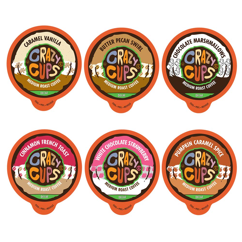Crazy Cups Flavored Decaf Coffee Variety Pack, Hot Or Iced Coffee For Keurig K Cups Machines, Decaf Variety Pack Coffee In Recyclable Pods, 24 Count (Pack Of 1)