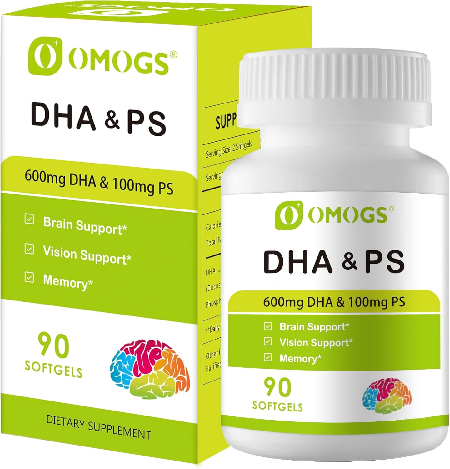Algae Dha - 600 Mg Omega-3 Dha Softgels, With Phosphatidylserine & Walnut Oil, Supports Healthy Brain Function, Vision, Eye & Memory, Gluten Free, Non-Gmo Vegan Algae Oil, 90 Softgels