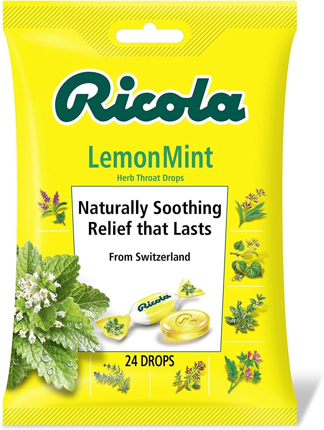 Ricola - Lemon Mint Cough Drop Bag, 24 lenges