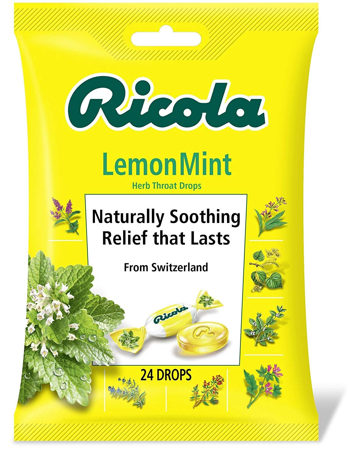 Ricola Herb Throat Drops Natural Lemon Mint 24 Each (Pack of 96)