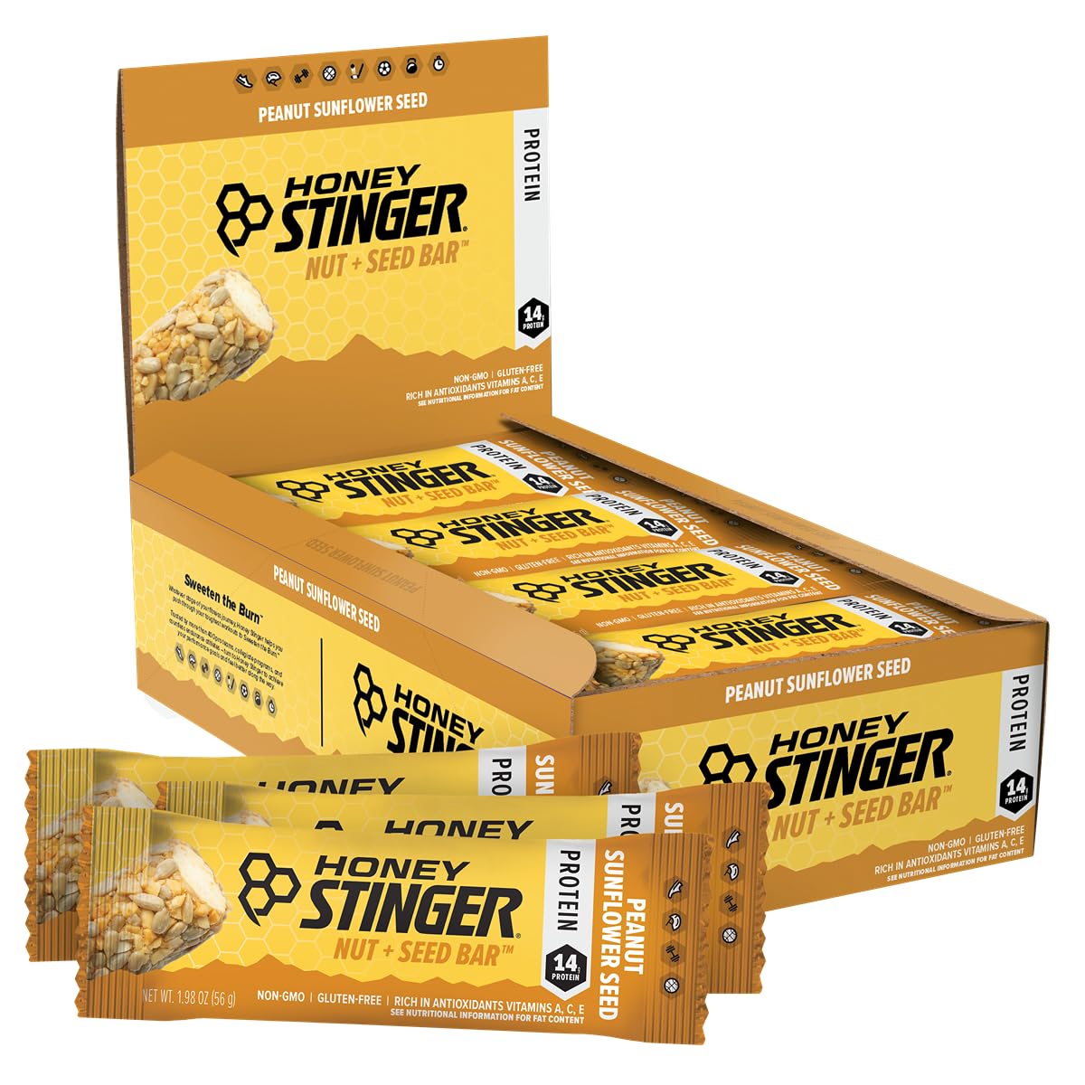 Honey Stinger Nut + Seed Bar | Peanut Sunflower Seed | Protein Packed Food For Exercise, Endurance And Performance And Recovery | Sports Nutrition Snack Bar For Home & Gym, Post Workout | Box Of 12