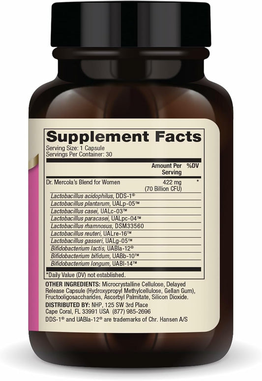 Dr Mercola Complete Probiotics For Women, 70 Billion Cfu, 30 Capsules