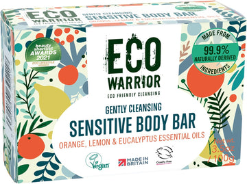 Eco Warrior Sensitive Body Soap Bar | Vegan, Cruelty Free, Natural, Eco Friendly | No Sls Or Parbens | Gently Cleansing With Green Clay & Orange, Lemon, Eucalyptus Essential Oils | Body Bar Soap, 100G