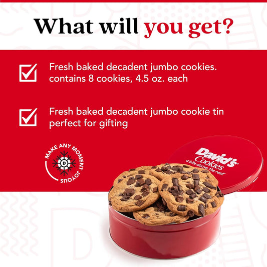 David'S Cookies Fresh Baked Decadent Jumbo Cookies Triple Chocolate Chunk - Flavorful Gourmet Cookies - Ideal Food Gift For Corporate, Birthday, Fathers And Mothers Day, Get Well And Other Special