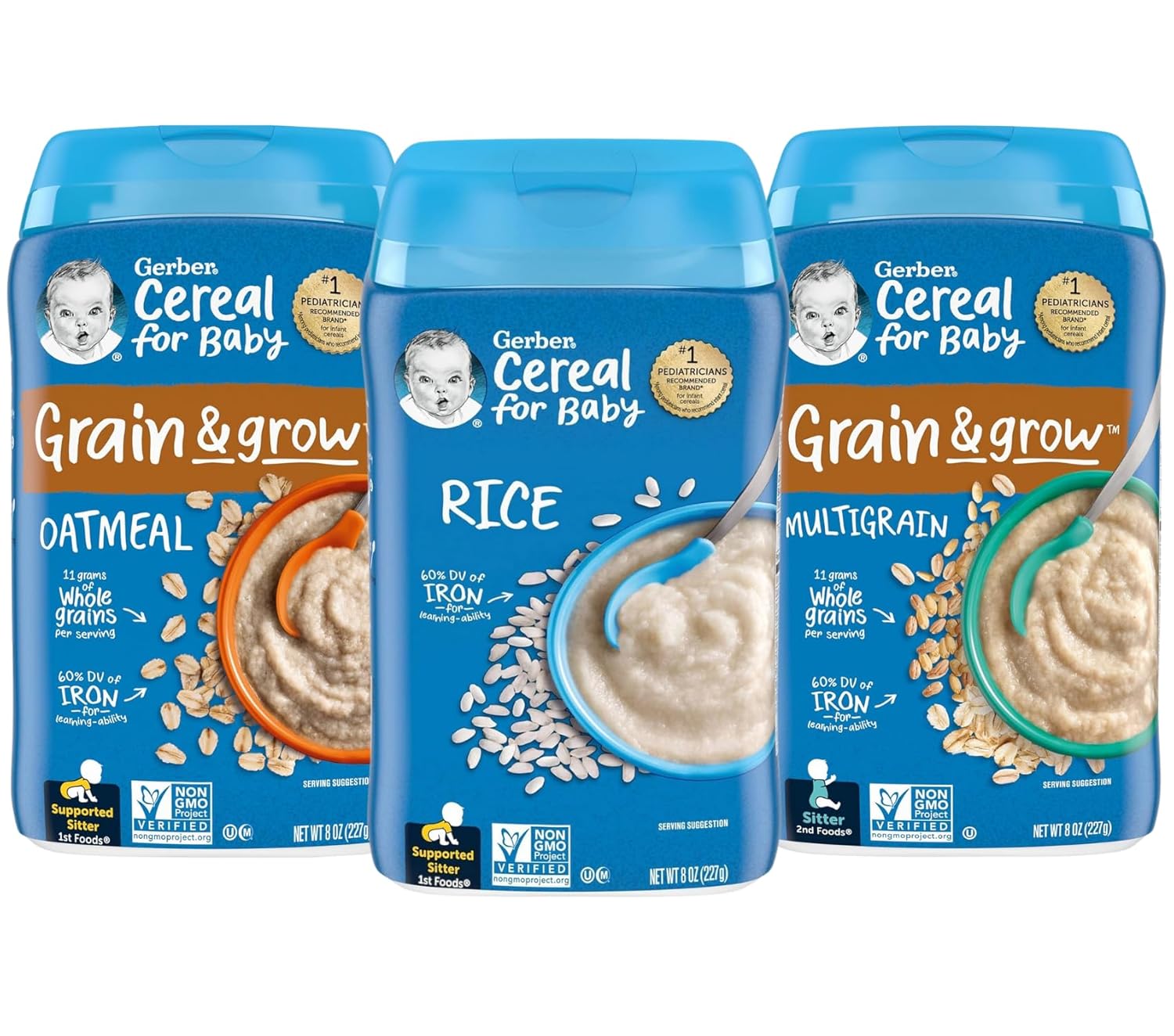 Gerber Cereal Basics Variety Pack, Oatmeal, Rice, And Multigrain, 8 Ounce (Pack Of 3)