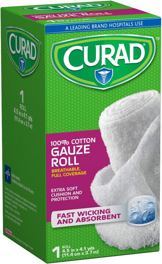 Curad Cotton Stretch Rolled Gauze, 4.5" x 4 yd (Pack of 24) : Health & Household