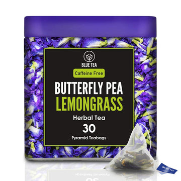 Blue Tea - Butterfly Pea Lemongrass Tea - 30 Pyramid Tea Bags | Fathers Day Gift | Natural Colorant | Non-Gmo - Caffeine-Free - Farm-Fresh - Food, Iced Teas - Eco-Conscious Premium Tin Pack