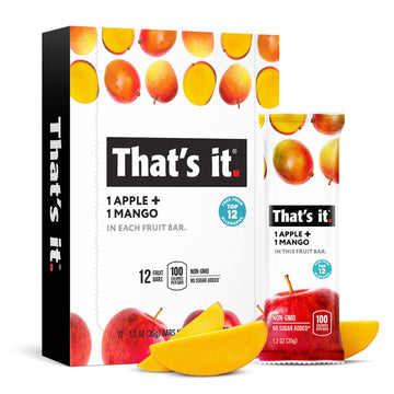 That'S It. Apple + Mango 100% Natural Real Fruit Bar, Best High Fiber Vegan, Gluten Free Healthy Snack, Paleo For Children & Adults, Non Gmo No Sugar Added, No Preservatives Energy Food (12 Pack)