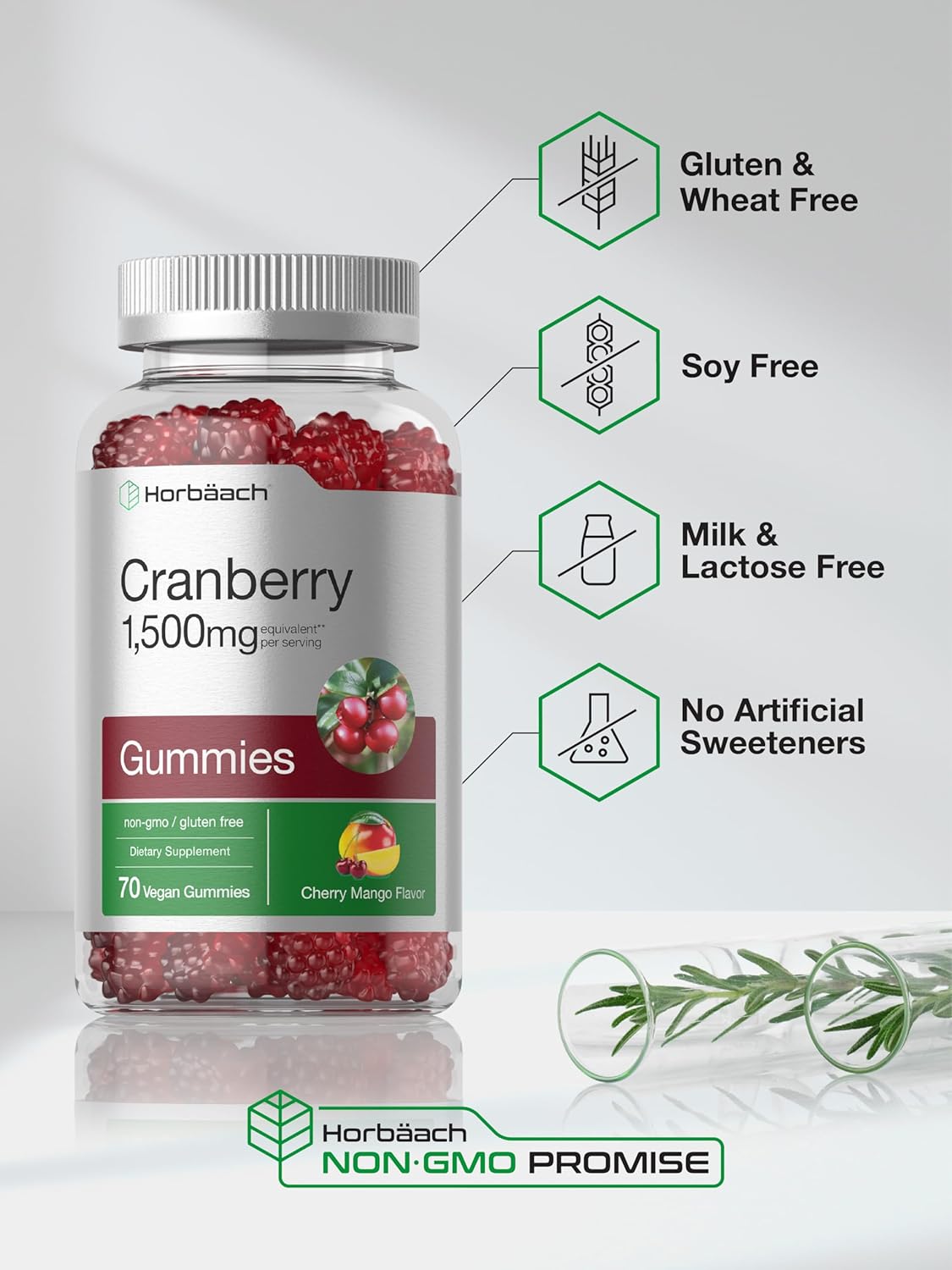 Horbäach Cranberry Gummies | 70 Count | Vegan, Non-GMO, and Gluten Free Supplement | High Potency Extract Formula : Health & Household