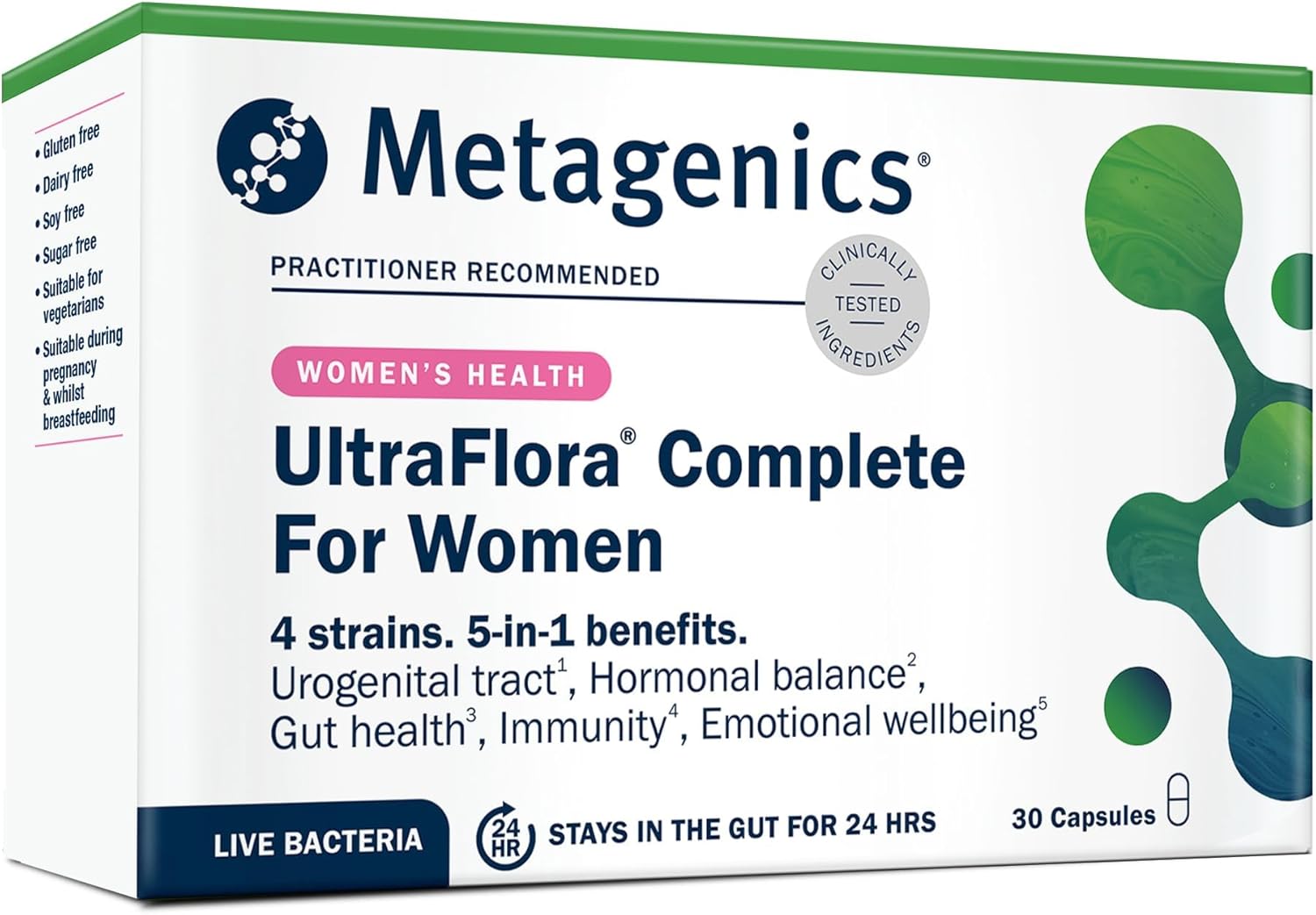 Metagenics Ultraflora Complete For Women - Daily Probiotic - 5-In-1 Benefits - 4 Strains - 30 Vegetarian Capsules