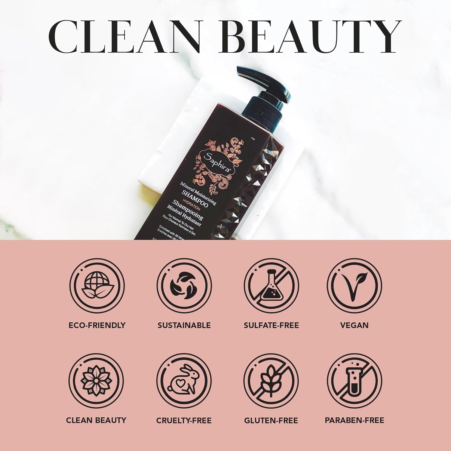 Saphira Mineral Moisturizing Shampoo, Hydration And Shine For Dry, Damaged, Permed Or Chemically Treated Hair And Scalp, Sulfate-Free, Paraben-Free, Vegan, Prevents Frizz And Split Ends, 8.5 Ounce : Beauty & Personal Care