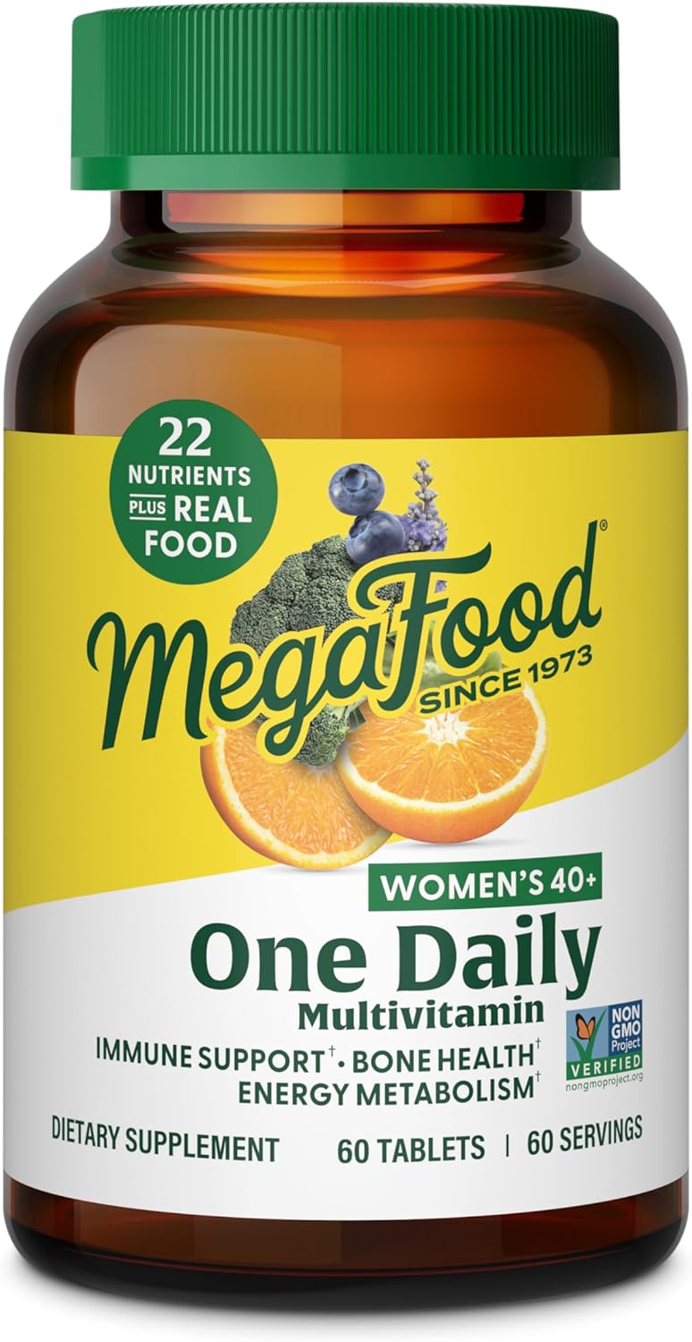 Megafood Women'S 40+ One Daily Multivitamin For Women With Vitamin B12, Vitamin B6, Vitamin C, Vitamin D, Zinc & Iron – Plus Real Food - Immune Support - Bone Health - Non-Gmo - Vegetarian - 60 Tabs