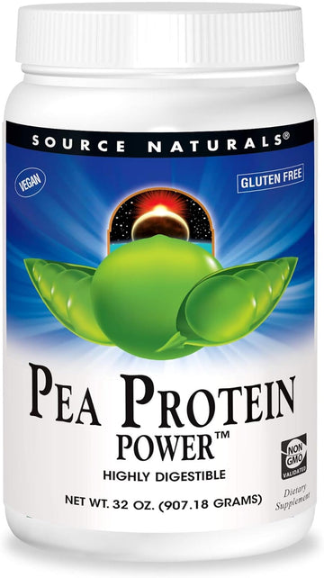 Source Naturals Pea Protein Power Plant-Based Protein Powder - Easy To Digest, Bioavailable, Non-Dairy, Vegan, Non-Gmo, Gluten Free, Sugar Free, Unflavored* - 32Oz