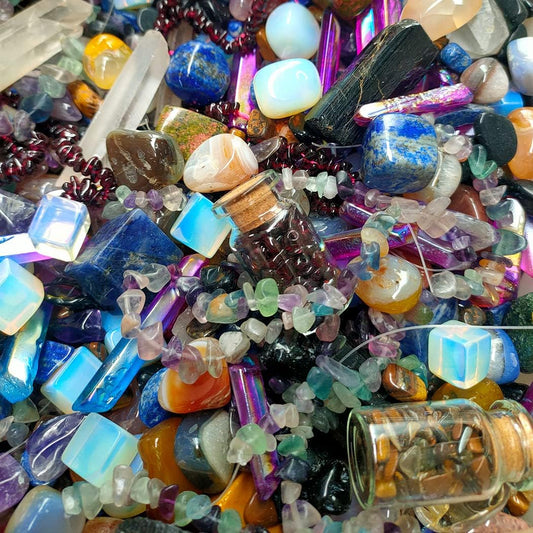 Crystal Set For Healing Mystery Stone Bag Lucky Gemstone Witchy Crystals Scoops Tumble Stones Tourmalime Agate Amethyst Clear Crystal Lapis Lazuli Opalite Aura Crystals Black Obsidian Unakite Mookaite